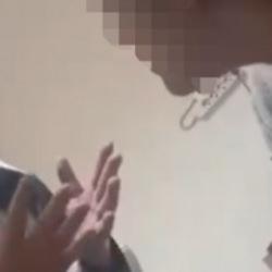 Vicdansız &uuml;vey babanın, 9 yaşındaki &ccedil;ocuğa şiddeti kamerada