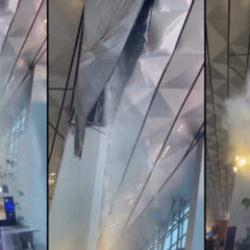 Şiddetli yağış y&uuml;z&uuml;nden havalimanı &ccedil;atısı &ccedil;&ouml;kt&uuml;