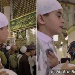 Mescid-i Nebevi'de duygulandıran selamlaşma: Kabe İmamı Yemenli &ccedil;ocuğu davet etti