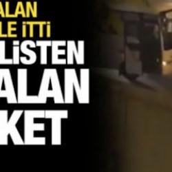 Sultangazi'de arızalanan midib&uuml;s&uuml; yol kenarına iten kadın polis kamerada