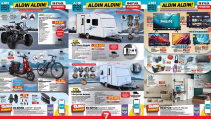 A101 Aktüel 19 Eylül 2024 Kataloğu! Çekme karavan, Off-Road ATV, elektrikli bisiklet, genç odası