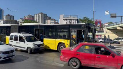 İETT otobüsü kazası sonrası trafik kilitlendi