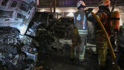 İstanbul'da yangın! &Ccedil;ok sayıda l&uuml;ks ara&ccedil; k&uuml;le d&ouml;nd&uuml;! Kundaklama ş&uuml;phesi