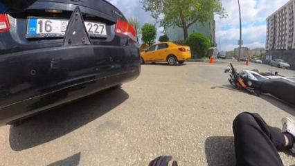 Motosiklet otomobile &ccedil;arptı... O anlar kask kamerasına yansıdı