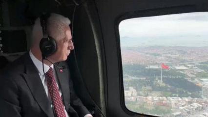 İstanbul Valisi G&uuml;l, bayram tatilinin ilk g&uuml;n&uuml;nde havadan trafik denetimi yaptı