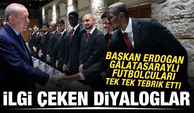 Başkan Erdoğan futbolcuları tek tek tebrik etti! İlgi çeken diyaloglar