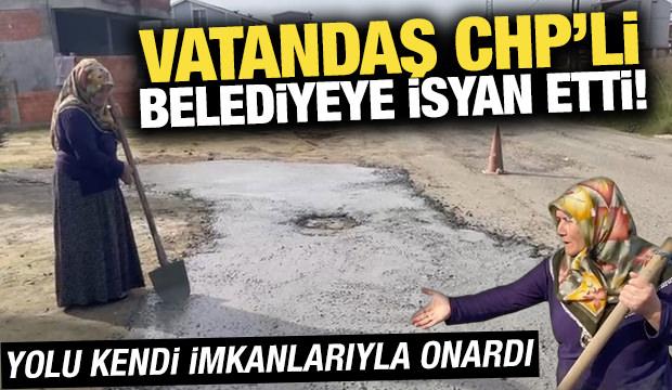 CHP'li belediyede vatandaş, bozuk yolu kendi imkanlarıyla onardı