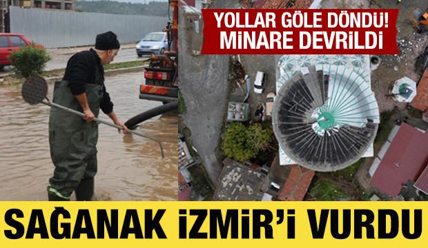 İzmir'i sağanak vurdu: Rüzgar nedeniyle cami minaresi devrildi