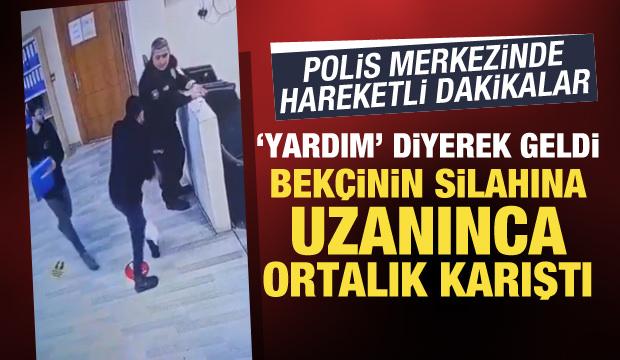 Polis merkezinde şoke eden anlar: Bekçinin silahını almaya kalktı