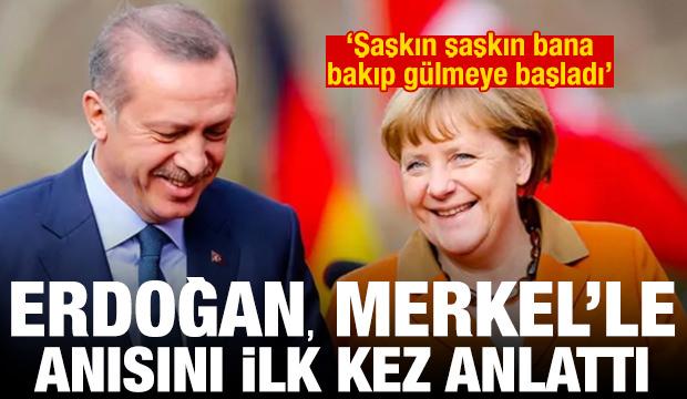 Erdoğan, Merkel'le bayrak anısını anlattı: Şaşkın şaşkın bana bakıp g&uuml;lmeye başladı