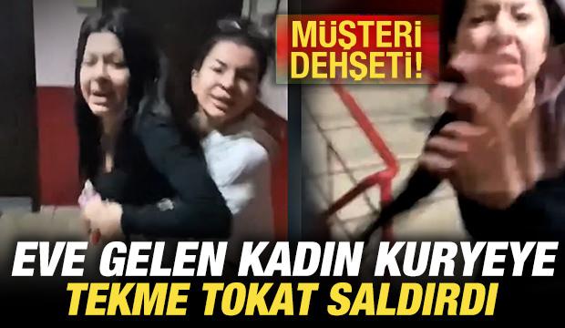 Çorlu'da müşteri dehşeti! Eve gelen kadın kuryeye tekme tokat saldırdı