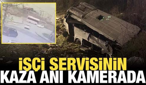 Şarampole yuvarlanan işçi servisinin kaza anı kamerada