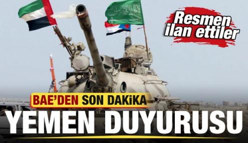BAE'den son dakika Yemen duyurusu! Resmen ilan ettiler