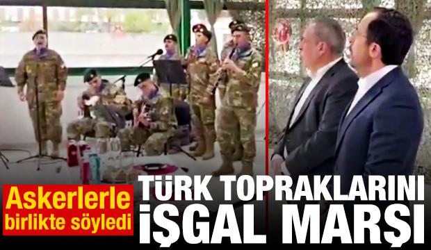 Güney Kıbrıs lideri askerlerle birlikte işgal marşı okudu
