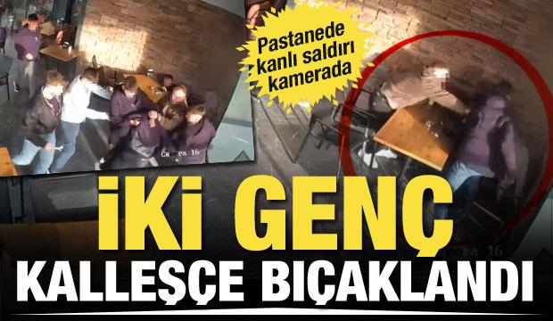 Pastanede kanlı kavga! Gen&ccedil;lere bı&ccedil;aklı saldırı kamerada