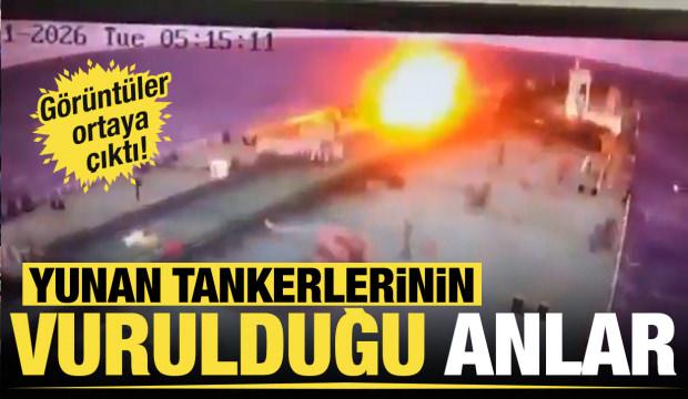G&ouml;r&uuml;nt&uuml;ler ortaya &ccedil;ıktı... Yunan tankerlerinin vurulduğu anlar!