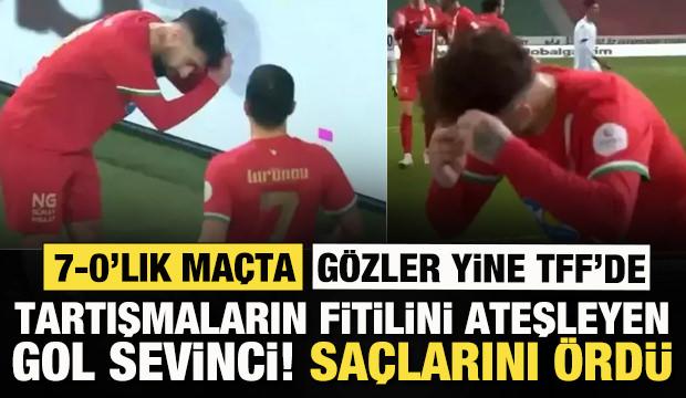 Amedspor'un 7-0 yendiği ma&ccedil;ta olay gol sevinci! Sa&ccedil;larını &ouml;rd&uuml;, g&ouml;zler TFF'ye &ccedil;evrildi