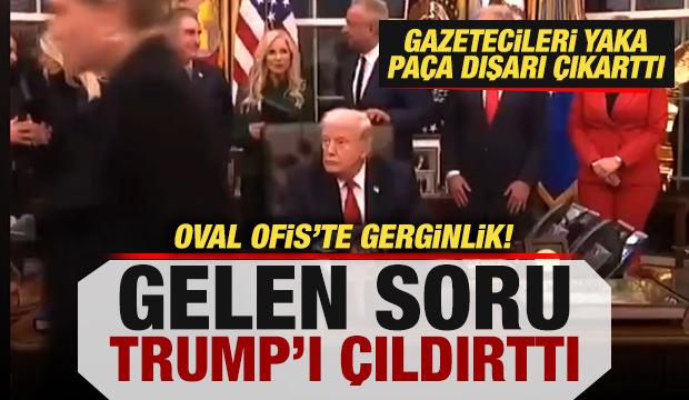 Oval Ofis'te gerginlik! Gelen soru Trump'ı &ccedil;ıldırttı: Gazetecileri dışarı &ccedil;ıkarttı