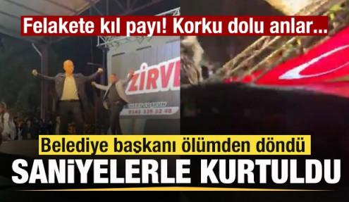 Sahne çöktü! Belediye başkanı saniyelerle kurtuldu