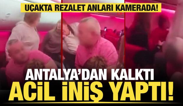 Antalya'dan kalktı Br&uuml;ksel Havalimanı'na acil iniş yaptı! 2 yolcunun kavga anları kamerada