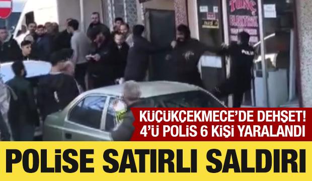 K&uuml;&ccedil;&uuml;k&ccedil;ekmece'de dehşet! Polise satırlı saldırı: 4'&uuml; polis 6 yaralı