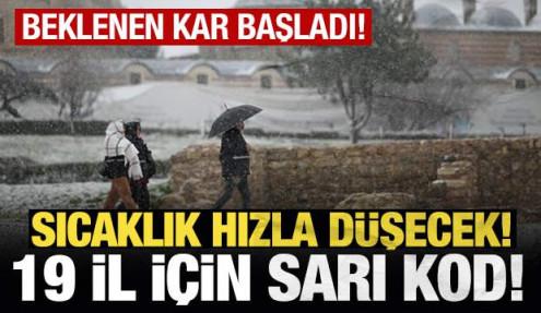 Beklenen kar başladı! Sıcaklık hızla düşecek, Meteoroloji'den 19 il için sarı kodlu uyarı