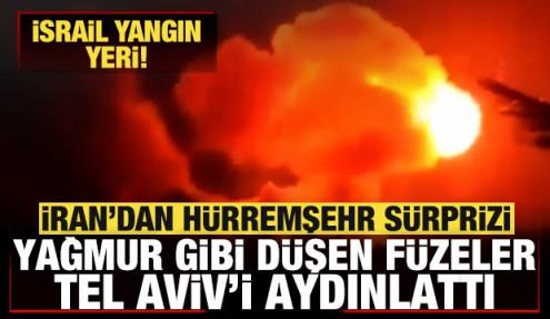 İran'dan İsrail'e Hürremşehr sürprizi! Yağmur gibi düşen füzeler Tel Aviv'i aydınlattı