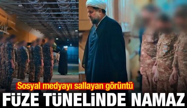 İran askerleri füze tünelinde cemaatle akşam namazı kıldı