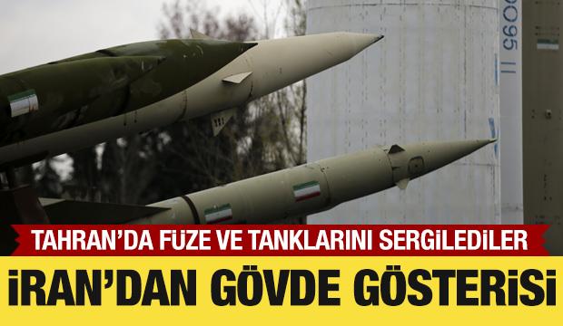 İran'dan g&ouml;vde g&ouml;sterisi: F&uuml;ze ve tanklarını sergilediler