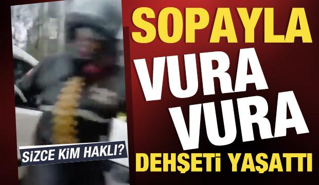 Esenyurt&rsquo;ta trafikte dehşet: Otomobile sopayla saldırı kamerada