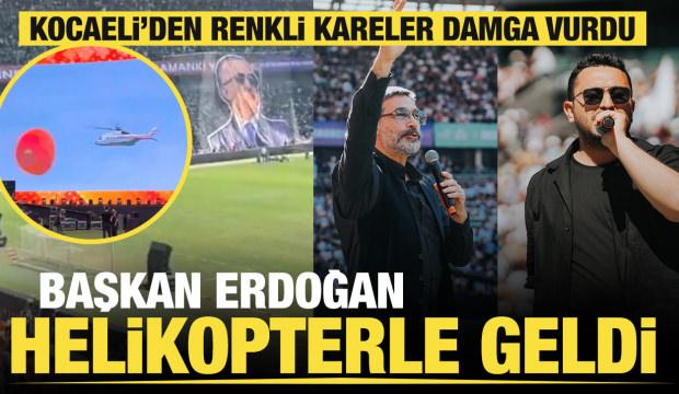 Cumhurbaşkanı Erdoğan helikopterle geldi! Kocaeli'de gen&ccedil;lik r&uuml;zgarı