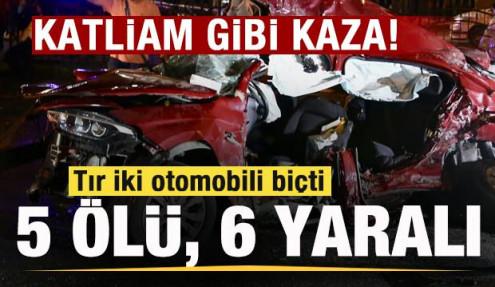 Katliam gibi kaza: Tır iki otomobili biçti! 5 ölü, 6 yaralı