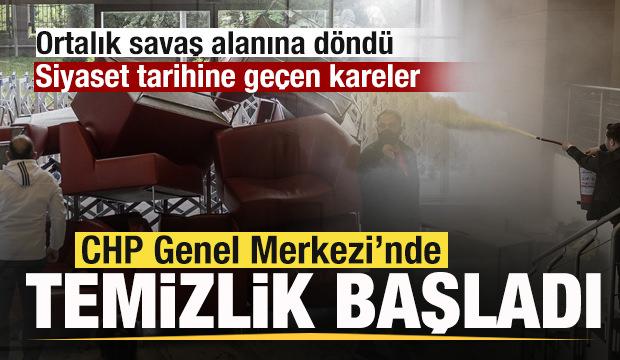 CHP Genel Merkezi savaş alanına döndü! Temizlik başladı