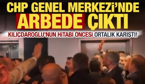 CHP Genel Merkezi'nde arbede! Kılıçdaroğlu'nun konuşma öncesinde birbirine girdiler