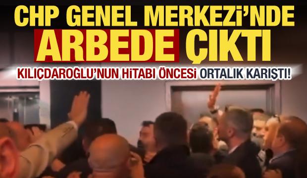 CHP Genel Merkezi'nde arbede! Kılıçdaroğlu'nun konuşma öncesinde birbirine girdiler