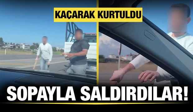 Trafikte tansiyon y&uuml;kseldi: Sopalı saldırıdan son anda ka&ccedil;tılar