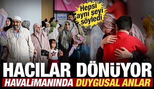 Hacılar yurda d&ouml;n&uuml;yor: Havalimanında duygusal anlar