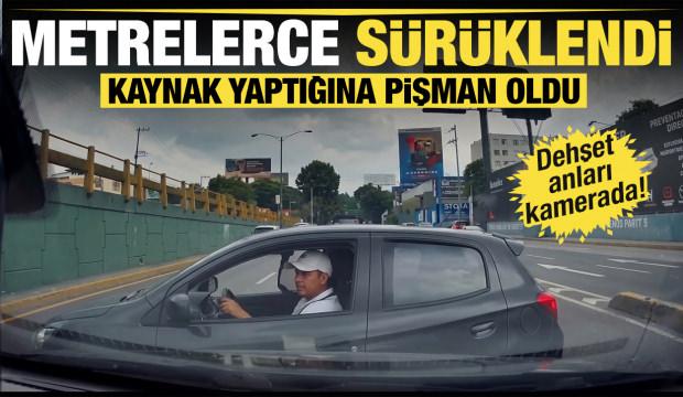 Trafikte dehşet anları: Yol vermediği aracı metrelerce s&uuml;r&uuml;kledi