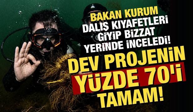 Bakan Kurum, İzmit K&ouml;rfezi'ndeki temizlik &ccedil;alışmalarını su altı dalışıyla g&ouml;zlemledi