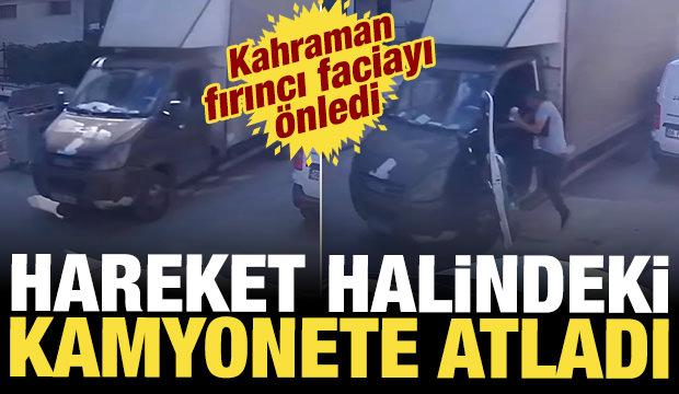 Kahraman fırıncı faciayı &ouml;nledi: Hareket halindeki kamyonete atladı!