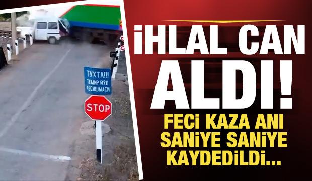 Özbekistan'da ihlal can aldı: Yük treni kırmızı ışıkta geçen araca çarptı
