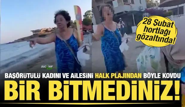 İzmir'de plajda bir kadın baş&ouml;rt&uuml;l&uuml; anne ve kızına s&ouml;zl&uuml; saldırdı