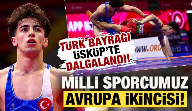 T&uuml;rk bayrağı &Uuml;sk&uuml;p'te dalgalandı! Milli sporcu Ebubekir G&uuml;r, g&uuml;m&uuml;ş madalya kazandı
