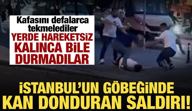 Gaziosmanpaşa'da dehşet! Yere d&uuml;şen gencin başına defalarca tekme attılar