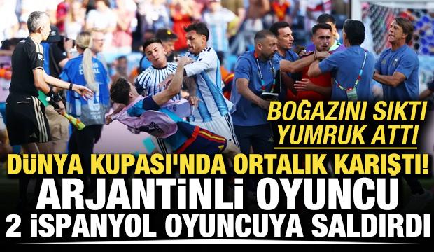 D&uuml;nya Kupası'nda ortalık karıştı! Arjantinli oyuncu 2 İspanyol oyuncuya saldırdı