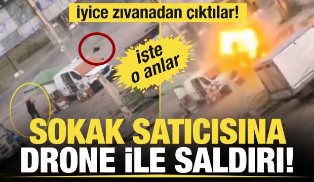 Ukrayna'da sokak satıcısına dronlu saldırı! O anlar kamerada