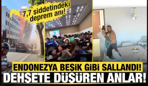Endonezya'daki 7,7 şiddetindeki depremde dehşete d&uuml;ş&uuml;ren anlar