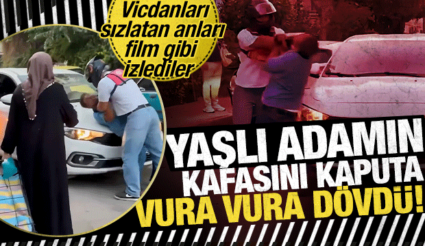 Antalya'da yaşlı adamın kafasını kaputa vura vura d&ouml;vd&uuml;, millet ise izlemekle yetindi!