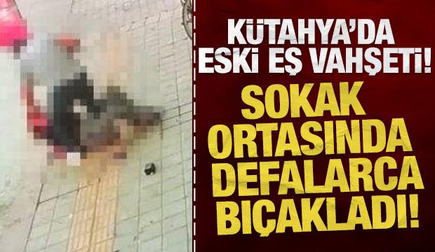 K&uuml;tahya&rsquo;da eski eşinin sokakta bı&ccedil;akladığı kadın ağır yaralandı; olay anı kamerada