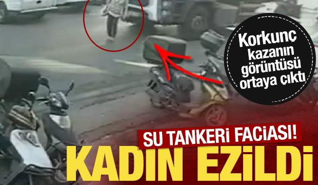 K&uuml;&ccedil;&uuml;k&ccedil;ekmece'de tankerin altında kalan kadın &ouml;ld&uuml;! Kaza anı ortaya &ccedil;ıktı
